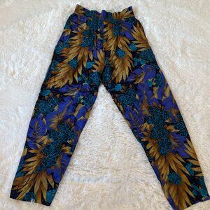 Vintage Woman's Blue/Brown Floral Jungle Tapered Resort Pants